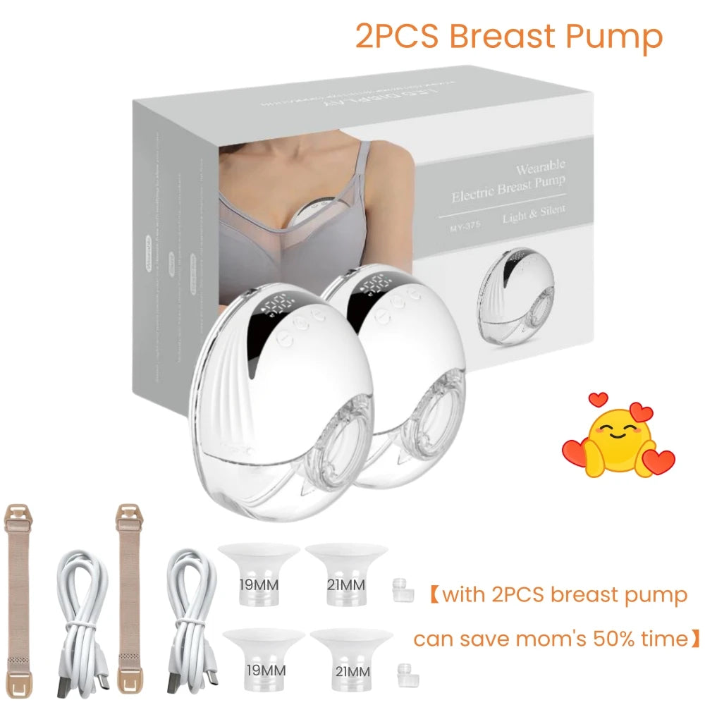 2PCS Breast Pump with packaging and accessories on a white background