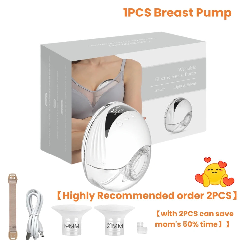 Breast pump with packaging and accessories on a white background