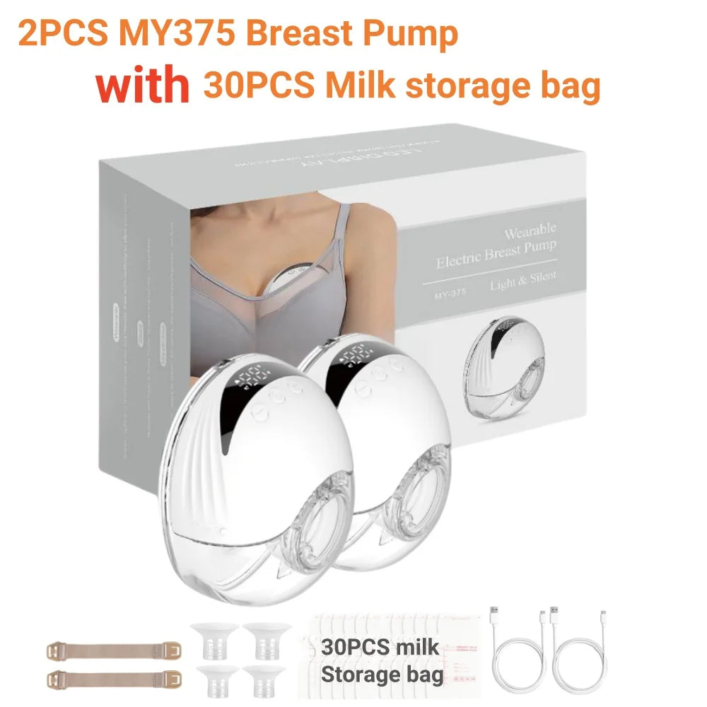 Breast pump with milk storage bags packaging on a white background