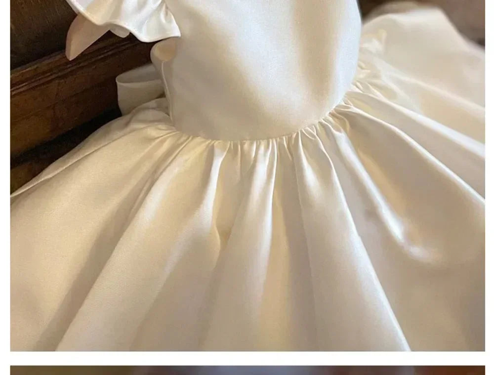 Elegant White Pearl Necklace Dress for Girls - Wedding & Birthday floral Gown (Ages 1-8)