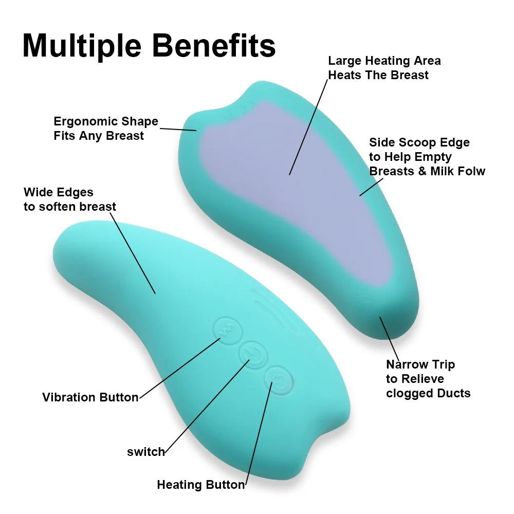 Diagram of a breast massager with labeled features on a white background