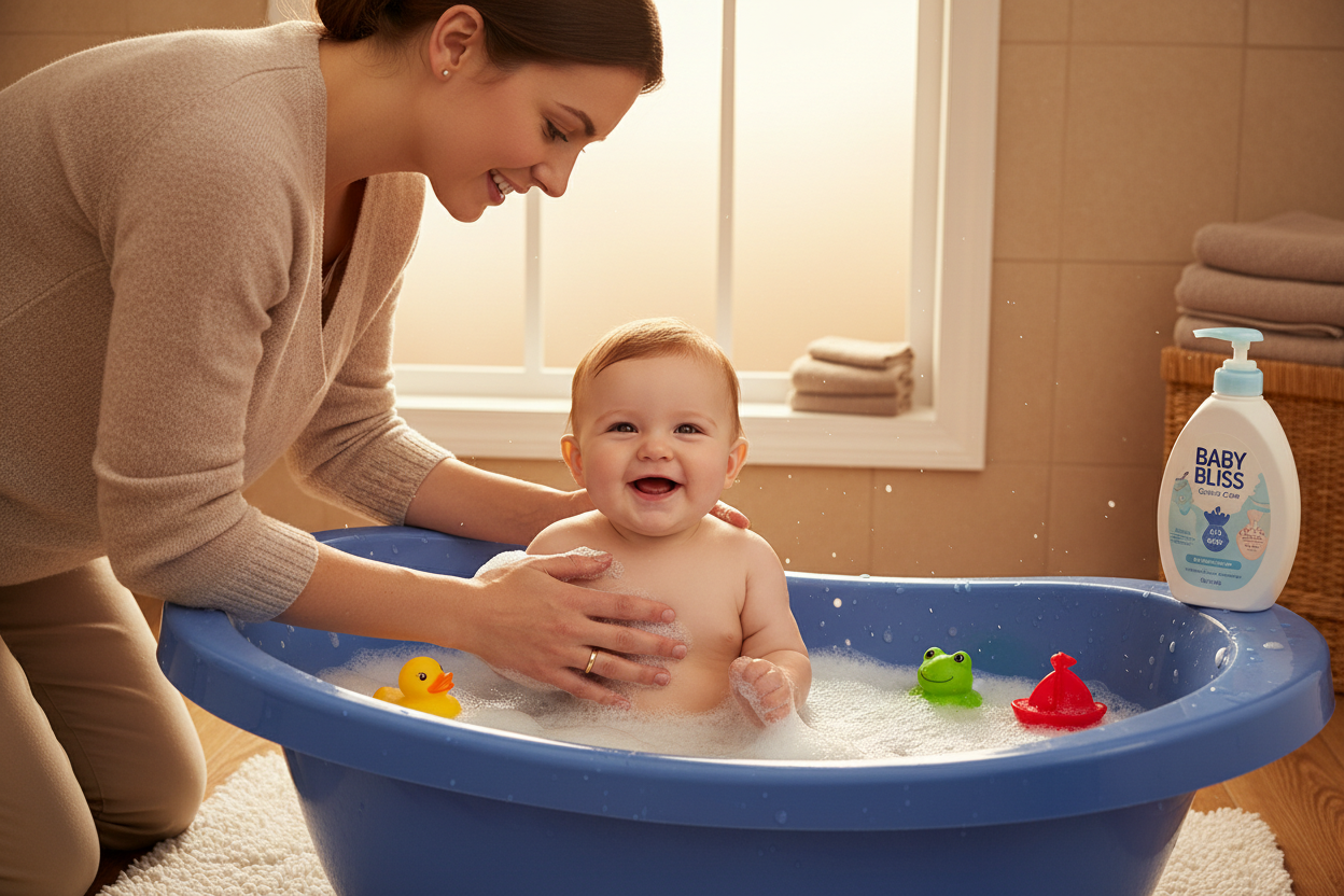 Baby Bath Time with Mother