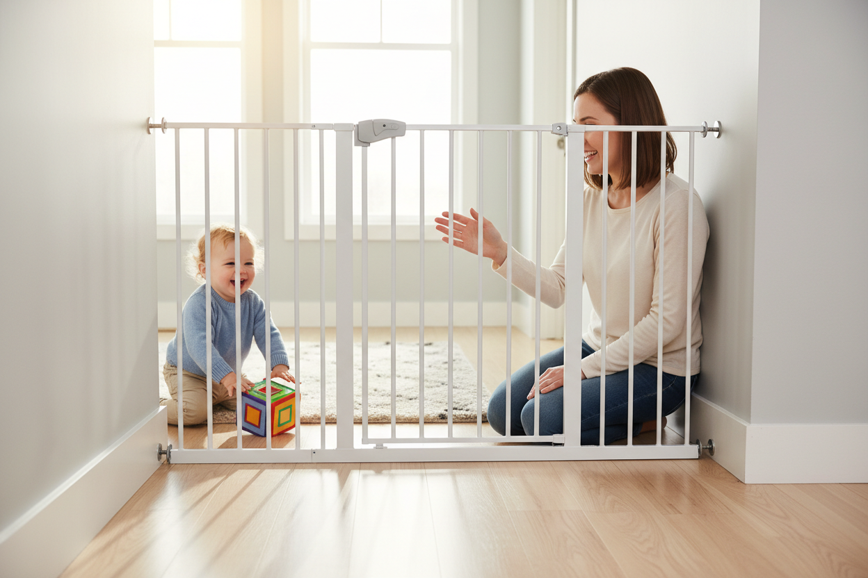 Baby Safety Gate Lifestyle - Family Using Gate