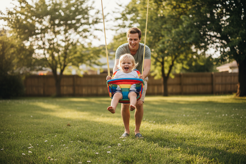 Toddler on Swing with Parent
